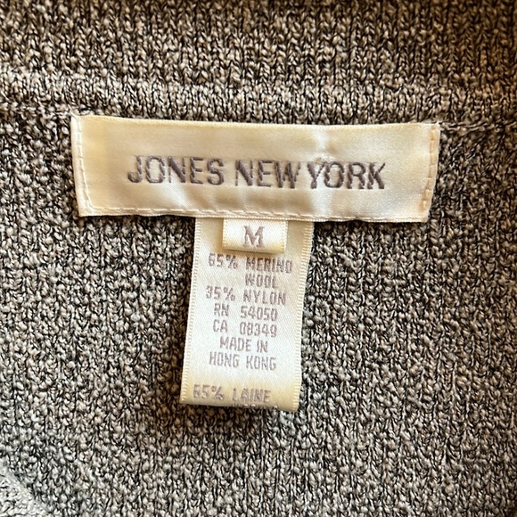 VTG 90s Jones New York Merino Wool Belted Cardigan Sweater Button Up Gray Medium - Picture 3 of 10